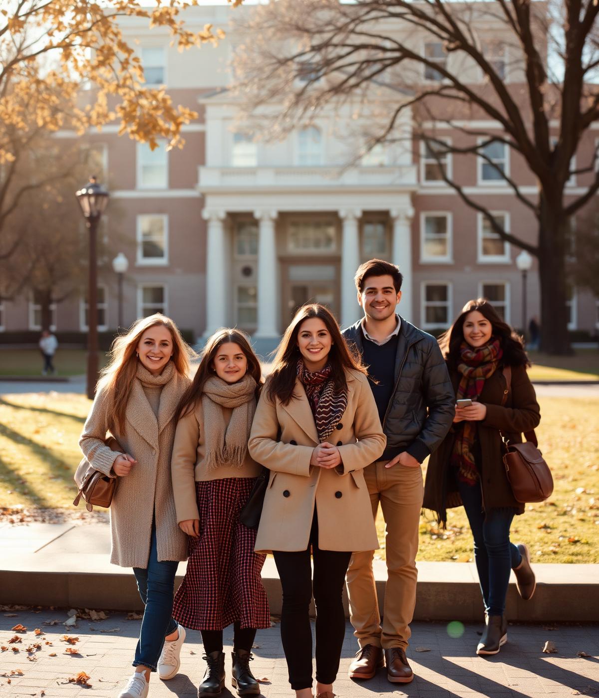 International students walking together on a university campus abroad