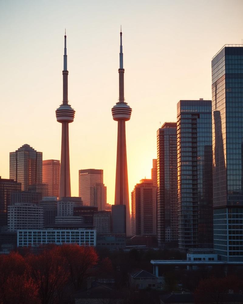 Toronto skyline with the CN Tower at golden hour