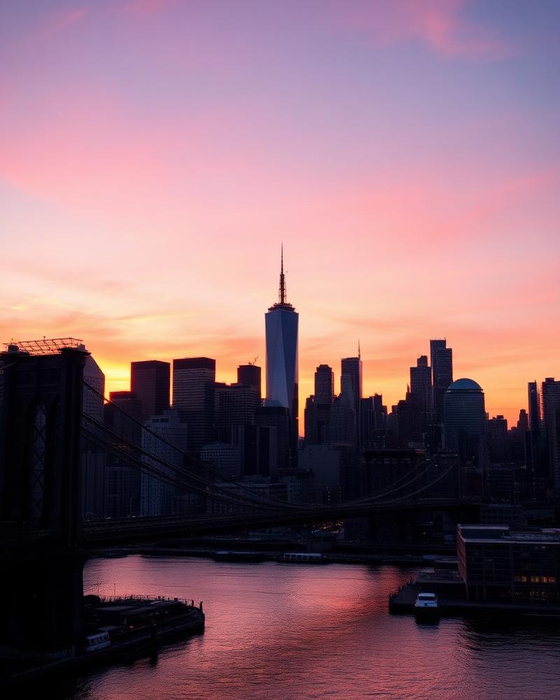 New York City skyline at sunset